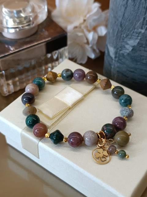 Bransoletka „Verde Luxe” – elegancja agatu indyjskiego i złota Bransoletka „Verde Luxe” – elegancja agatu indyjskiego i złota
