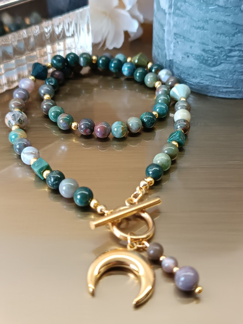 Bransoletka „Verde Luxe” – elegancja agatu indyjskiego i złota Bransoletka „Verde Luxe” – elegancja agatu indyjskiego i złota