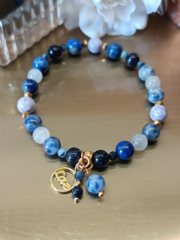 Bransoletka z kamieni naturalnych. Lapis Lazuli, Turkus, Kwarc, Szafir, Hematyt. Dla Byka