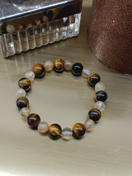 Bransoletka z tiger eye i cytrynu na elastycznej gumce jubilerskiej