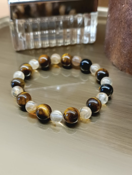 Bransoletka z tiger eye i cytrynu na elastycznej gumce jubilerskiej