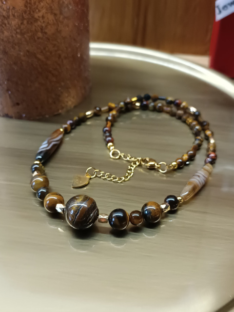 Naszyjnik z kamieni naturalnych. Tiger Eye i Onyks Naszyjnik z kamieni naturalnych. Tiger Eye i Onyks