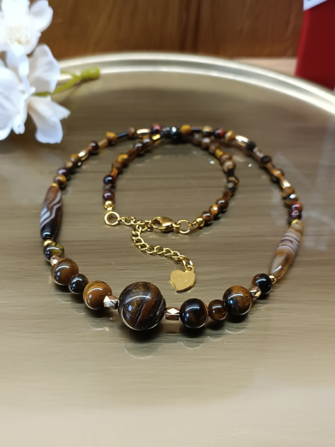 Naszyjnik z kamieni naturalnych. Tiger Eye i Onyks Naszyjnik z kamieni naturalnych. Tiger Eye i Onyks