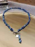 Naszyjnik z kamieni naturalnych — lapis lazuli i sodalit, stal chirurgiczna, rękodzieło