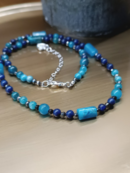 Zestaw biżuterii z kamieni naturalnych – apatyt, lapis lazuli, hematyt, chalcedon