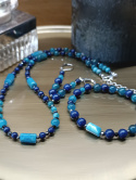 Zestaw biżuterii z kamieni naturalnych – apatyt, lapis lazuli, hematyt, chalcedon