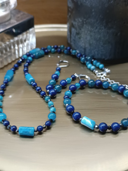 Zestaw biżuterii z kamieni naturalnych – apatyt, lapis lazuli, hematyt, chalcedon