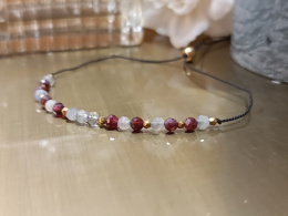 Bransoletka „Mystic Silk” – labradoryt, granat i złoty hematyt na jedwabnej nici