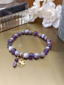 Bransoletka „Violet Harmony” – ametyst, lepidolit, purple turkus i złote akcenty