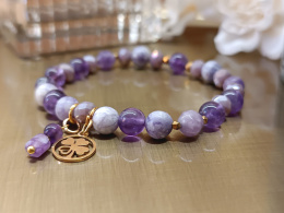 Bransoletka „Violet Harmony” – ametyst, lepidolit, purple turkus i złote akcenty